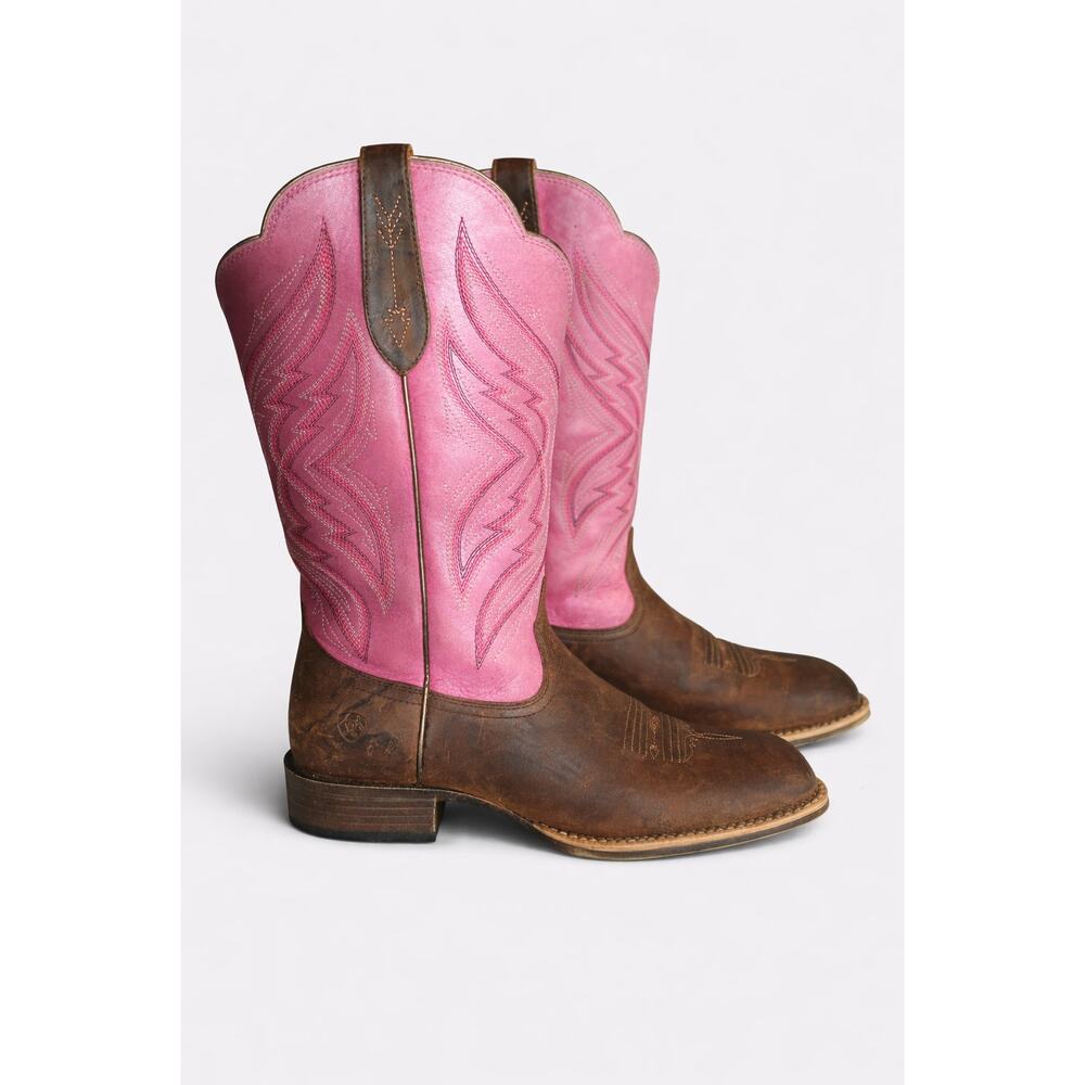 Ariat Pink & Brown Leather Western Boots Womens 8.5B Style 10029714
